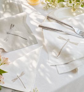 banner-frame-mobile-dragonfly-napkins Catherine Denoual Maison - Luxury hand embroidered linens and home decor