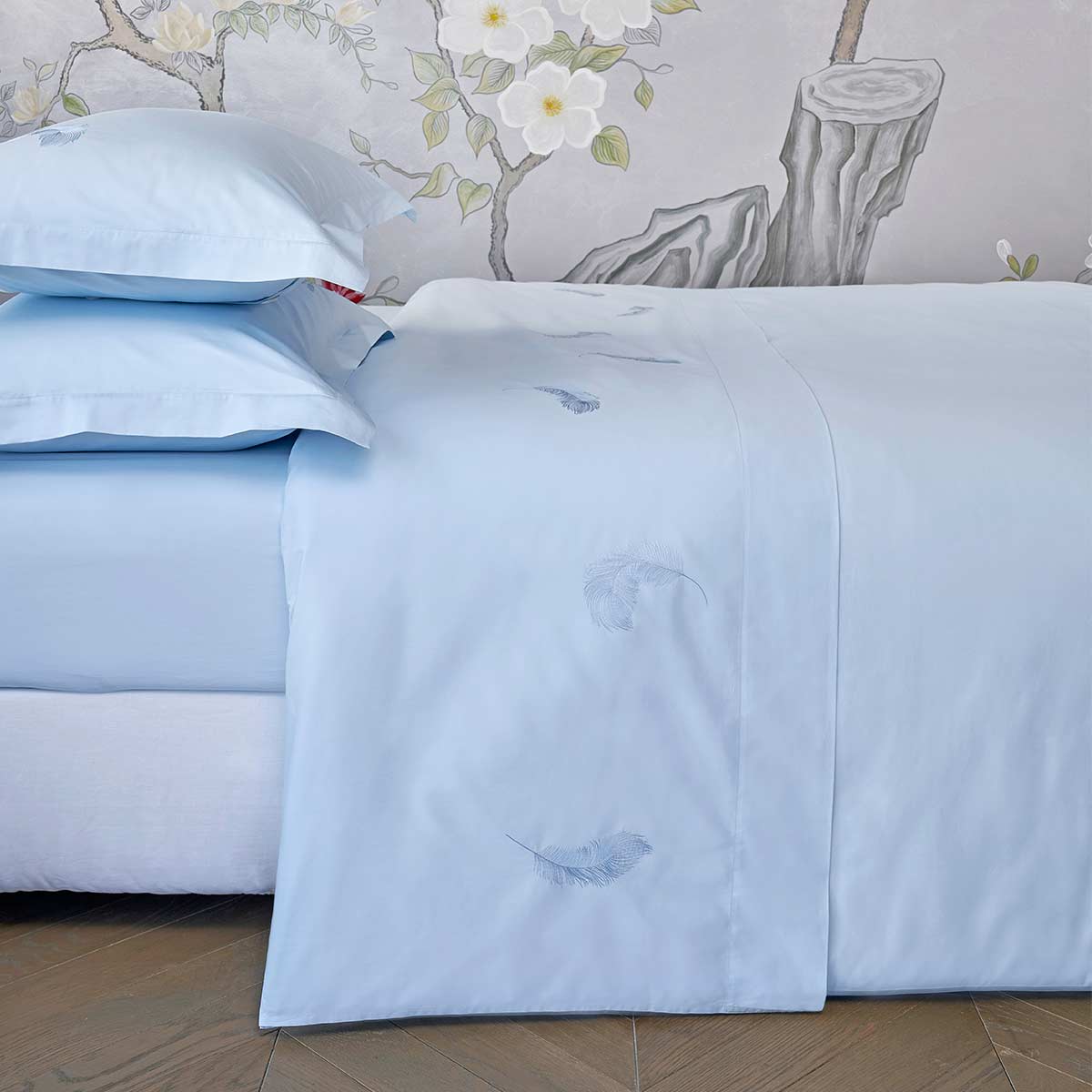 feather top sheet aqua