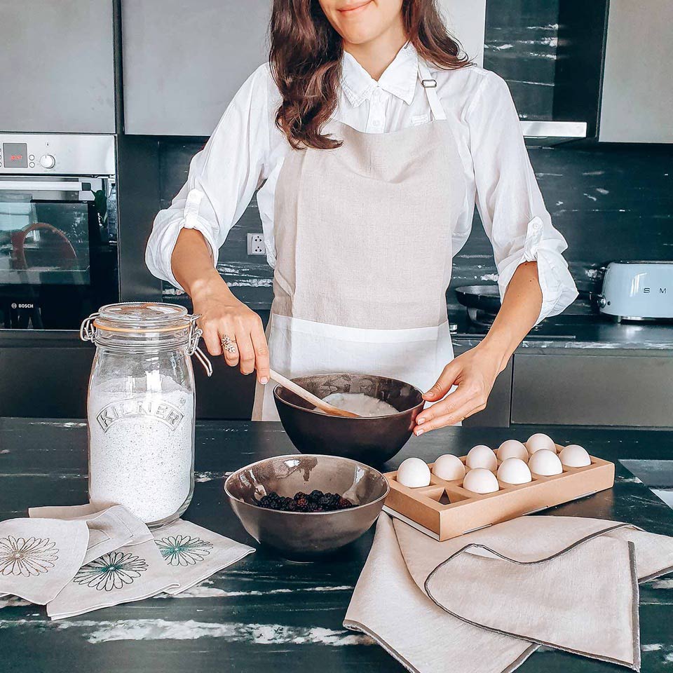 comfortable natural linen Apron for prepare Sunday Morning Pancake