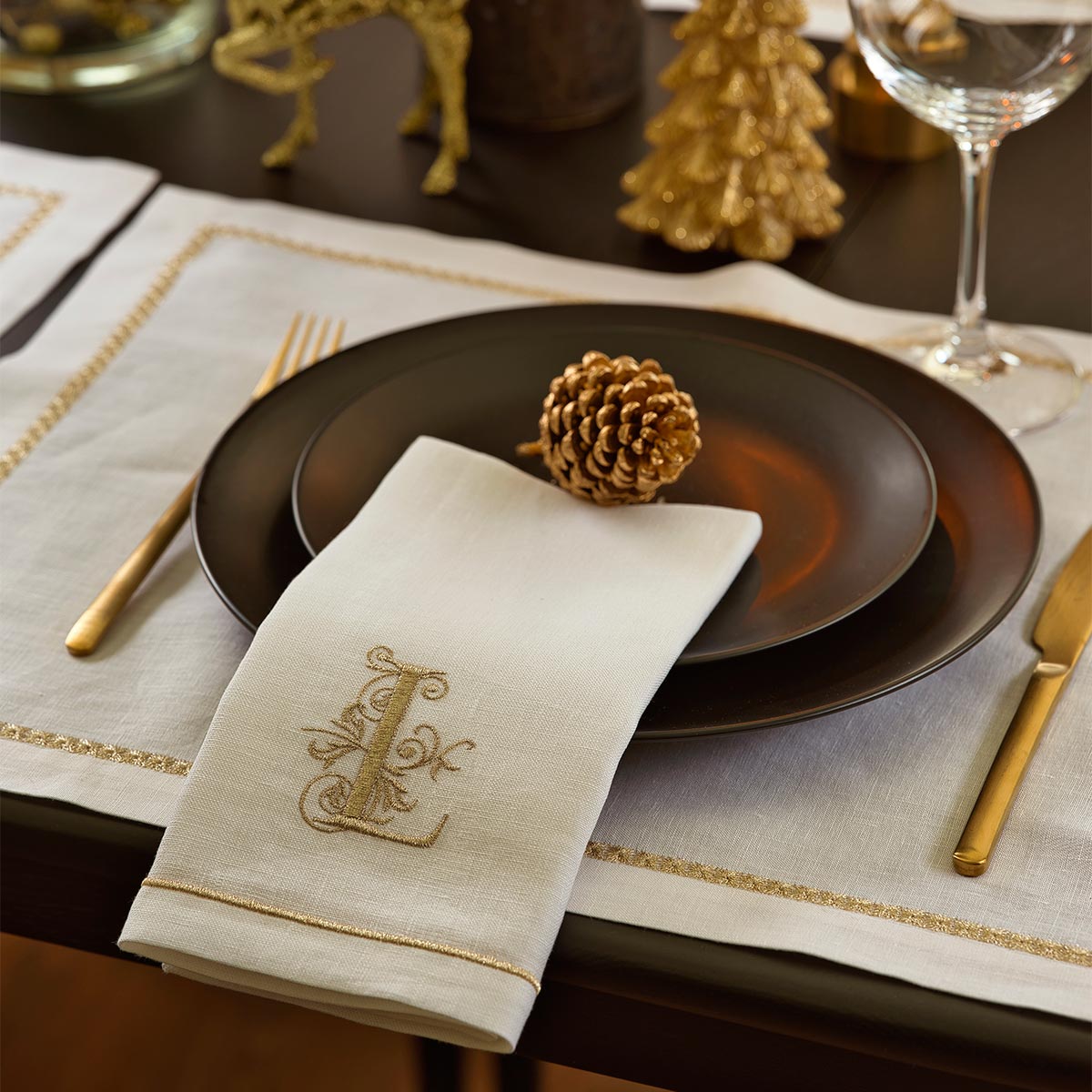 gold monogram embroidered napkin