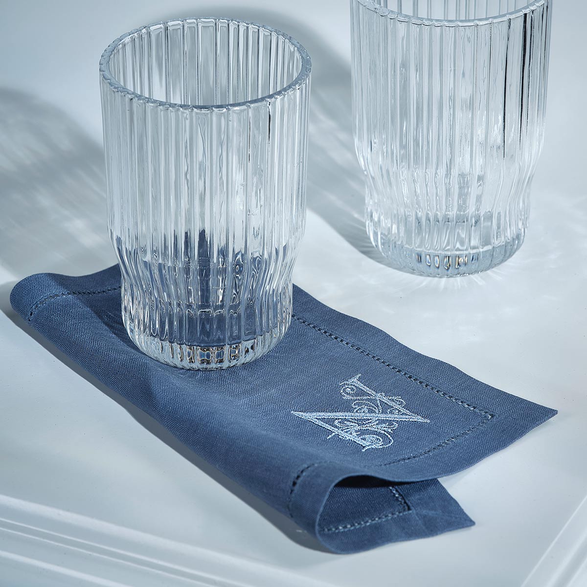 Feliz Monogram Cocktail Napkin Denim